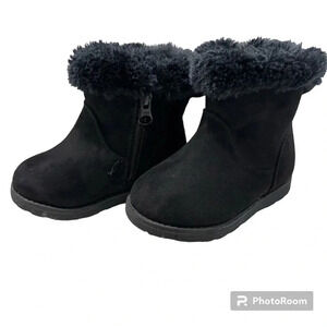Cat & Jack Girl Toddler Black Ankle Faux Fur Zippered Boots Size 6